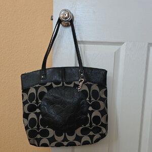 Coach Black and Tan Signature Tote